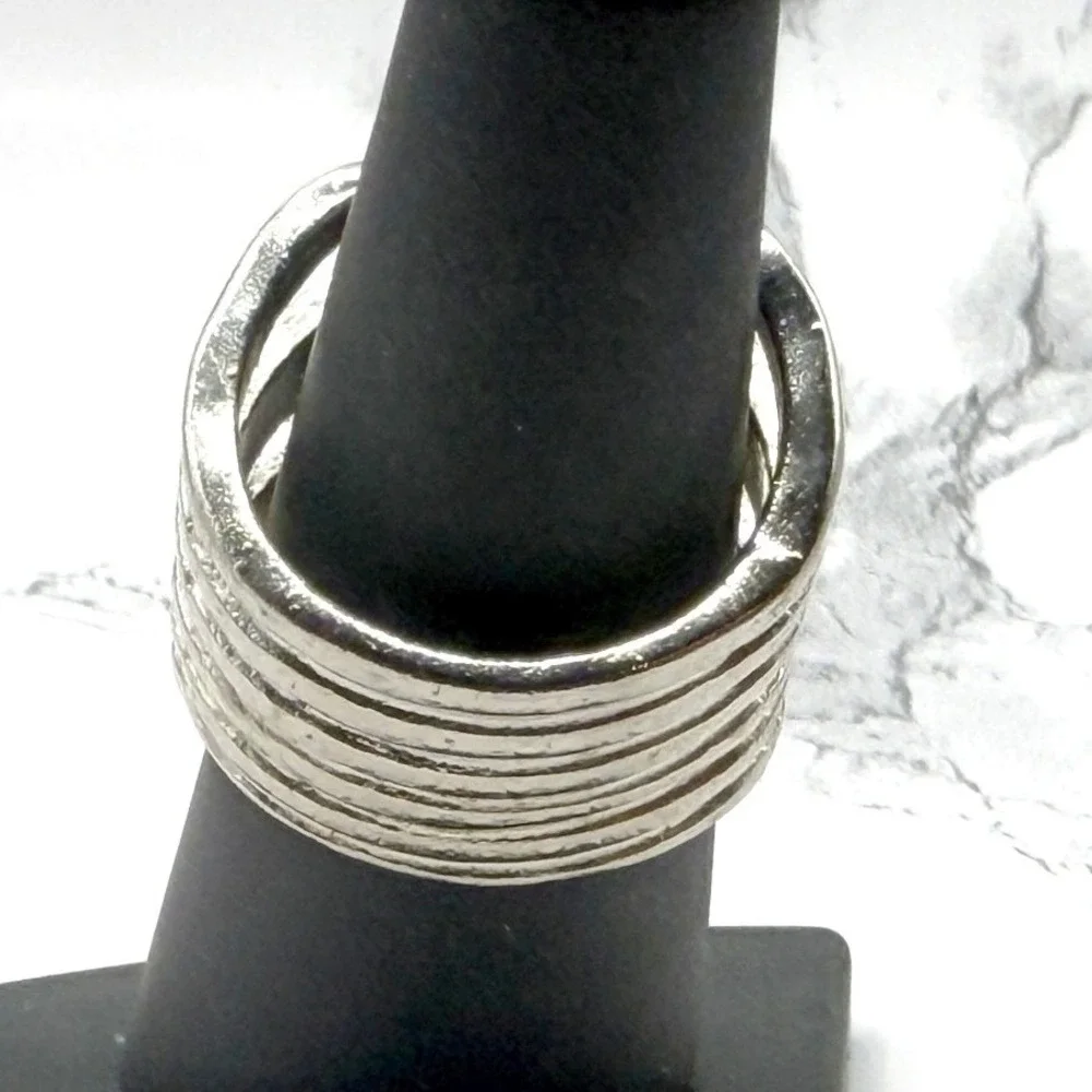 Silver Tone Loop Ring Size 8 Multi Band Open Design Minimalist‎ Ring